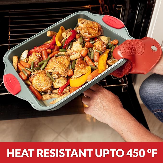 Boxiki Kitchen Duo: Non-Stick Steel Jumbo 6-Cup Muffin Pan with Silicone Handles & Reusable Liners + Non-Stick Steel 8x8 Square Baking Pan.
