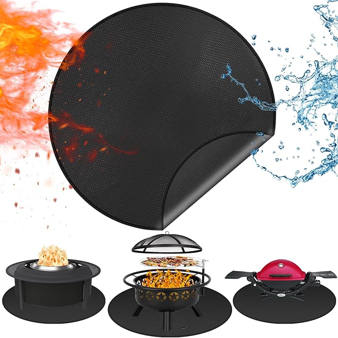 Round Fire Pit Mat Compatible with Solo Stove Bonfire, Accessories Compatible with Solo Stove, 3-Layer Fireproof Esay to Clean Grill Matt for Outdoor Grill Deck Protector, 59in