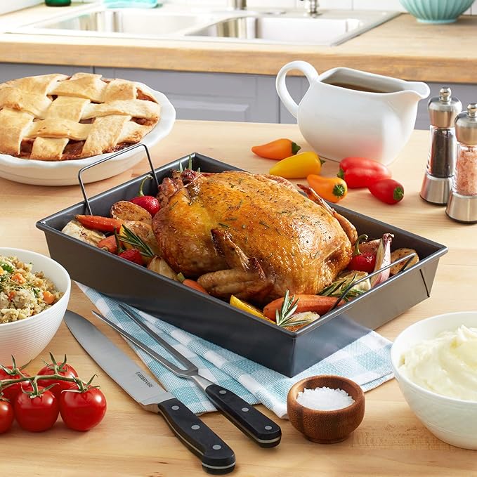 Chicago Metallic Professional Non-Stick Roast Pan with Non-Stick Rack, 13-Inch-by-9-Inch