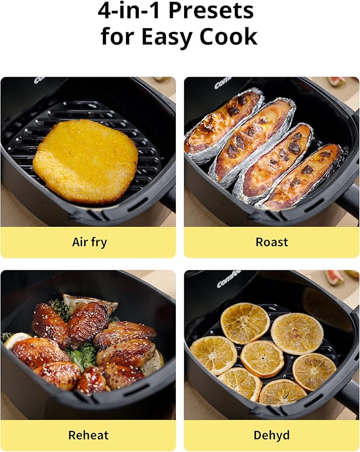 COMFEE' Small 2.1 Quart Digital Air Fryer, Compact Design for 1–2 People, Touch Screen Controls, 360-Degrees Hot Air Circulation, Ceramic Basket, and 4 Cooking Presets