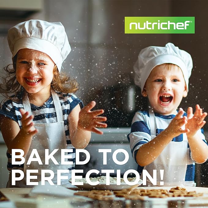 NutriChef Nonstick Baking Pans Set – Premium Cookie Sheets for Baking, Carbon Steel Stackable Baking Trays with Red Silicone Handles, Oven Safe Pans for Cookies, and Cakes, Dishwasher Safe (6 Pack)
