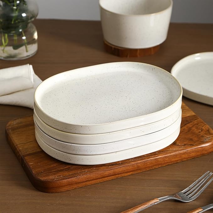 Stone Lain Cairo 12-Piece Dinnerware Set Stoneware, Plates and Bowls Set, Microwave and Dishwasher Safe, Includes Dinner and Salad Plates, Cereal Bowls, Dish for 4, White Speckled