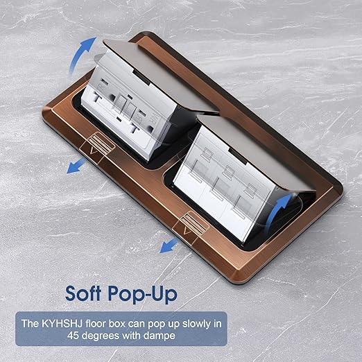 KYHSHJ Dual Pop-Up Floor Electrical Outlet Box Kit，20 Amp Stainless Steel GFCI TR Receptacle Outlet，3-Port RJ45 Datacom Receptacle， Bronze