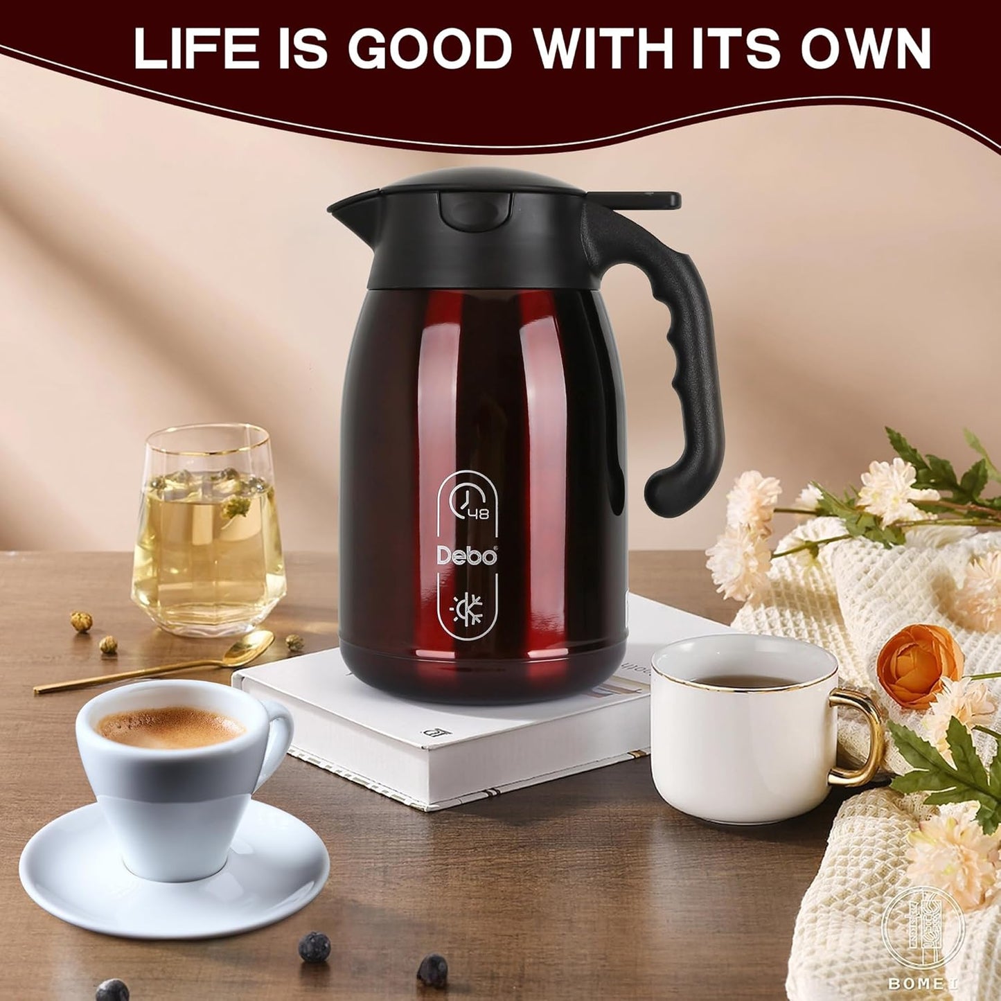 Thermal Coffee Carafe-71oz vacuum Coffee Carafe For Keeping Hot Liquids,Coffee Carafe,Thermal Stainless Steel, Coffee Carafes Press On Lid, Coffee Dispenser.(2.1l) Red
