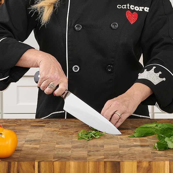 Cutlery-Pro Cat Cora Forged Chef Knife, Professional 8-Inch German Steel Blade For Produce, Meat, Herb Cutting, Ergonomic Triple-Rivet Handle, NSF-Certified Kitchen Knife
