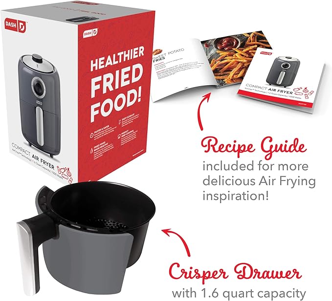 Dash Compact Air Fryer - Healthy Cooking with Auto Shut-Off Feature, Adjustable Temperature Control & Nonstick Fry Basket - Has AirCrisp® Technology - 2 Quart - Cool Grey