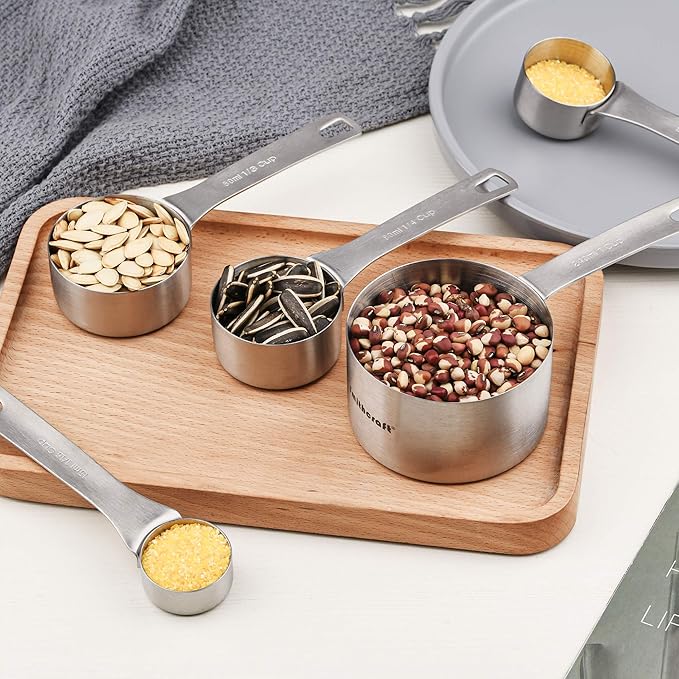 Smithcraft Measuring Cups Set 8, 18/8 Stainless Steel Measuring Cups Set, Metal Measuring Cups With 1/8, 1/4, 2/3, 3/4 Measuring Cup for Kitchen & Baking