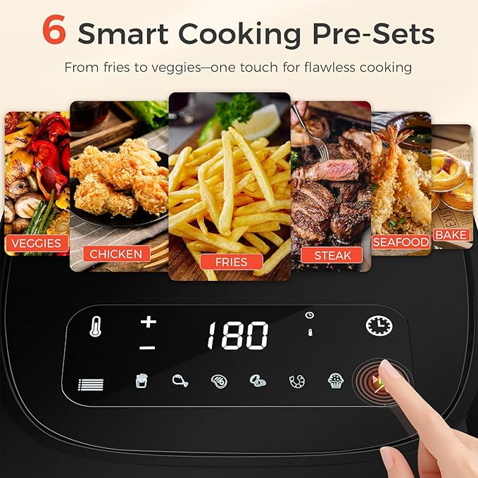 OSTBA 4.5QT Air Fryer, LED Touch Screen, 6 Presets, Fast Oil-Free Cooking, Adjustable Temp & Timer, Dishwasher Safe Nonstick Basket, Compact Family Size