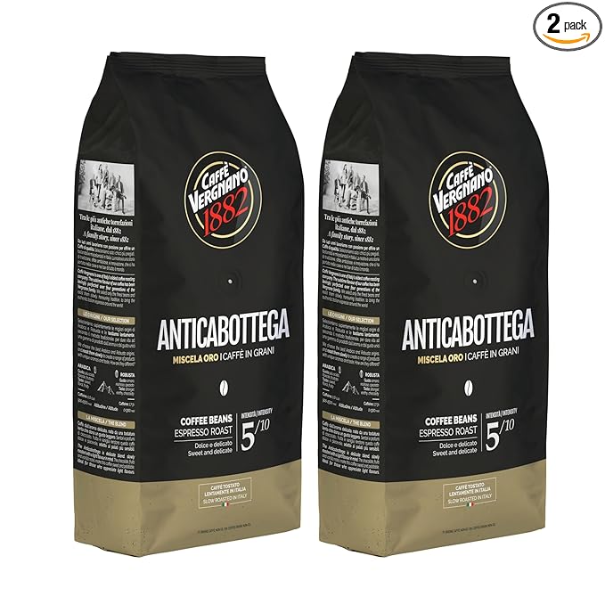 Caffe Vergnano Espresso Beans Antica Bottega Whole Bean Coffee 2.2 lb (Pack of 2) - Italian Medium Roast Arabica, with Chocolate Caramel Notes - For Coffee Maker, French Press Espresso Maker, Moka Pot