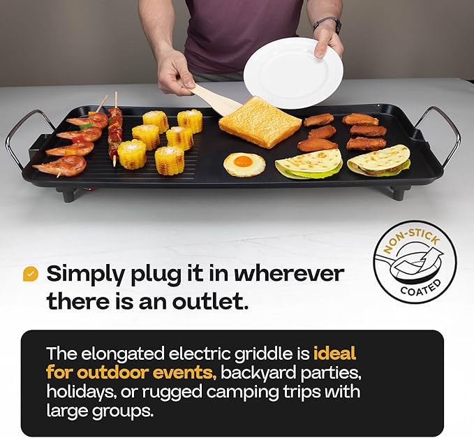 Premium Electric Griddle 27" - Smokeless Indoor Grill - Portable & Nonstick Electric Grill for Outdoor Use - Large Electric Griddle Nonstick with Adjustable Temperature & Even Heating by IDL Packaging