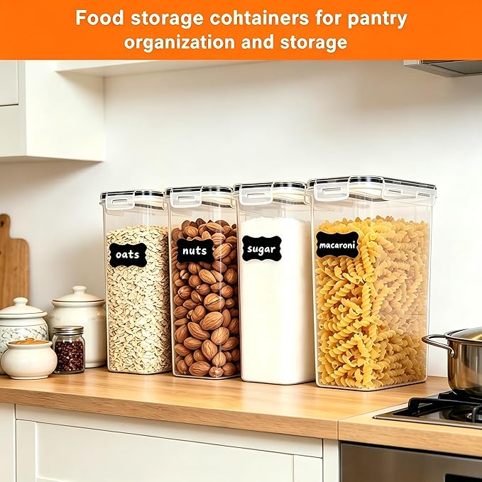 2.8L Airtight Food Storage Containers Set - Cereal Storage Containers for Kitchen Storage & Organisation with Lids & BPA Free Pantry Storage Containers Organiser（4 Pack）