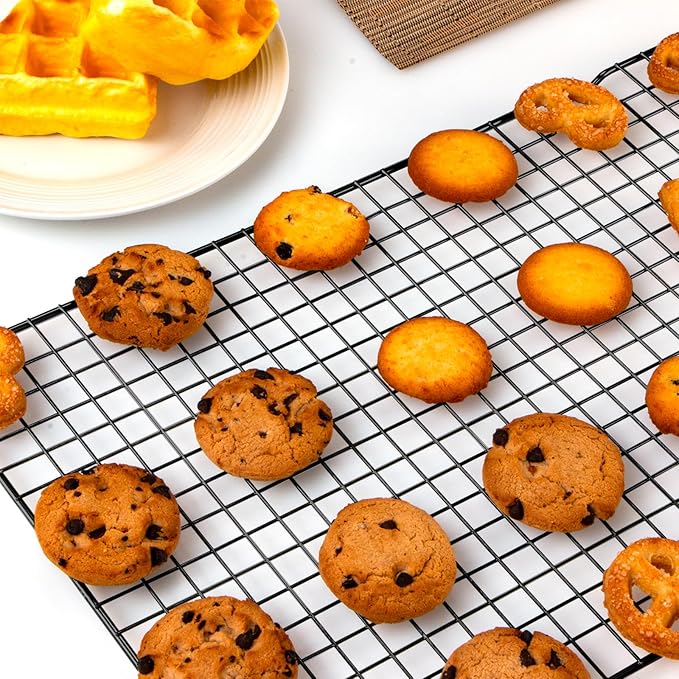 Briout Cooling Rack for Baking, 2-Pack 16x10 Inches Baking Rack, Thick Wire Cookie Rack for Cooking, Roasting, Grilling, Drying, Oven Safe, Fits Half Sheet Pan, Black