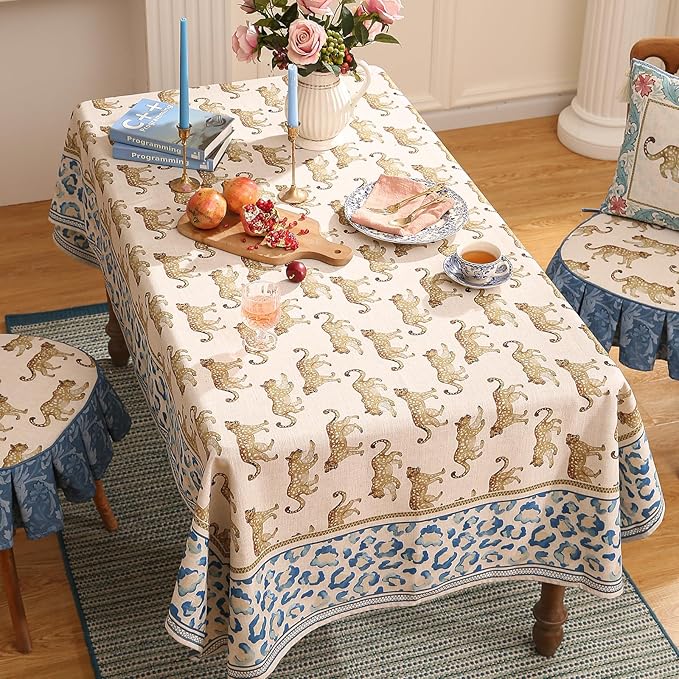 patdrea Designer Linen Rectangular Table Cloth,Vintage Leopard Animal Soft Extra Long Tablecloth,Fall Dacorative Cover for Kitchen Dining,Christmas,Parties,Holiday,Thanksgiving,67"x118"-from