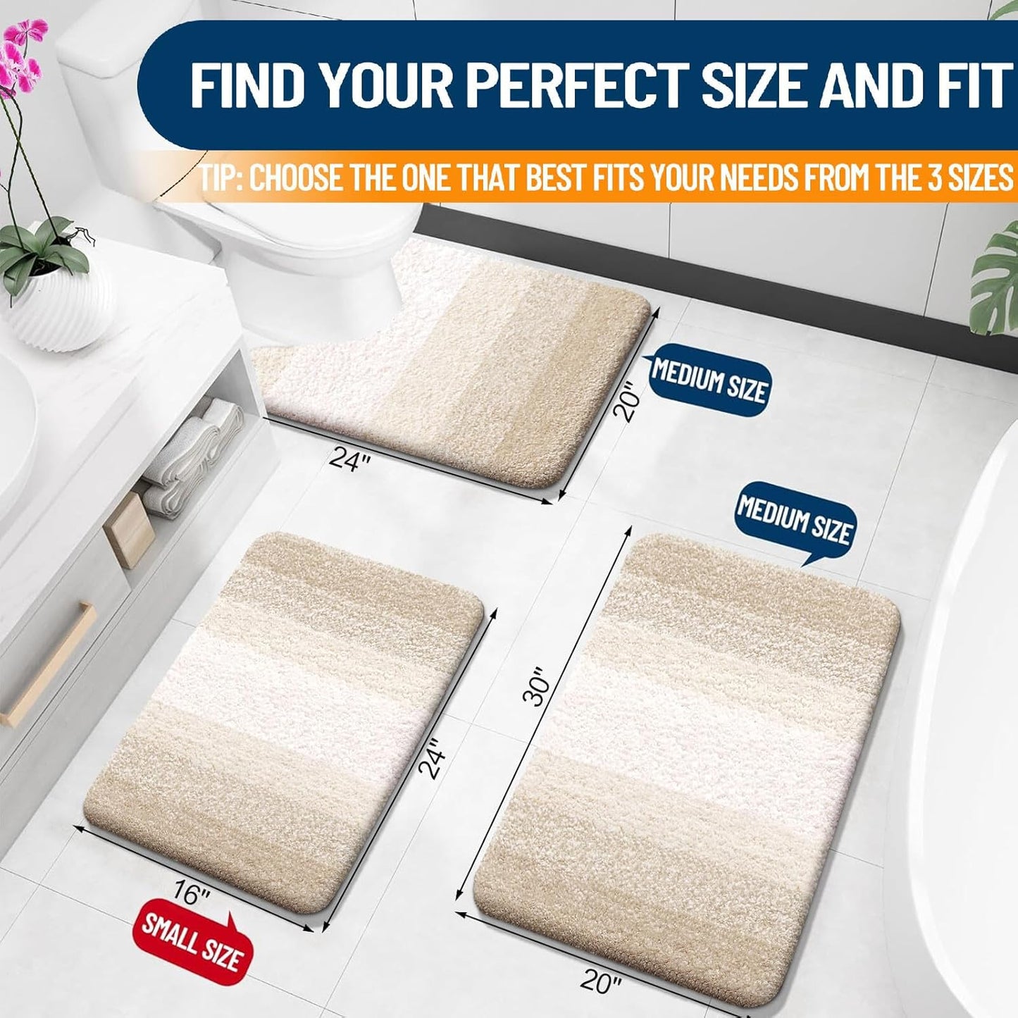 OLANLY Bathroom Rugs Mat 24x16, Extra Soft Absorbent Microfiber Bath Rugs, Rubber Backing, Quick Dry, Machine Washable Bath Mats for Bathroom Floor, Tub and Shower, Home Decor Accessories, Light Beige