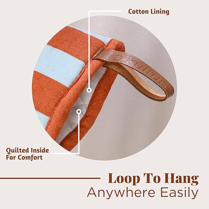 Folkulture Mini Oven Mitts | Heat Resistant 5.75"x9", Set of 2 Orange Oven Mittens for Fall Kitchen Decor | Short Oven Fall Gloves with Hanging Loop | Kitchen Mitten for Baking