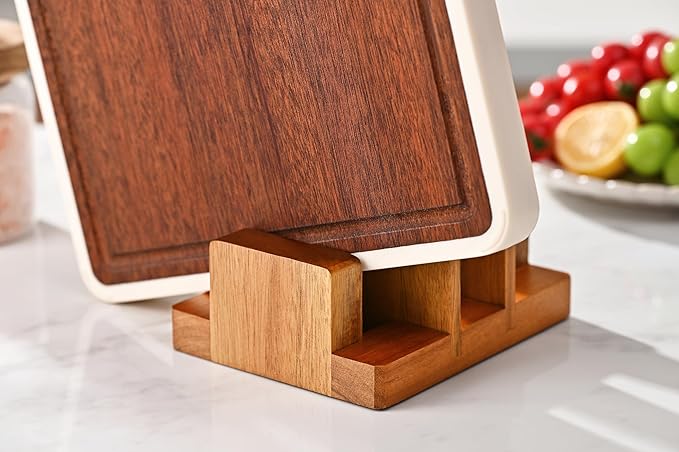 Fox Run Acacia Wood Cutting Board Holder, 3 Slot Cutting Board Organizer