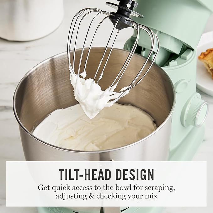 Martha Stewart  Tilt-Head Stand Mixer, 12 Speed, 5.3QT Stainless Steel Bowl, Splash Guard with Pour Chute, Whisk, Dough Hook, Flat Beater, Electric Kitchen Baking Mixer, Bread, Cake, Whip, Honeydew