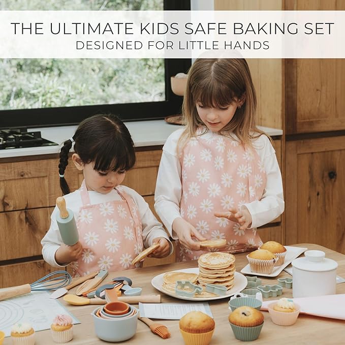 Wooden Baking Set for Kids - A Complete Set of Real Kitchen Utensils Gives Toddlers a Fun Cooking Experience - Durable Safe to Use Tools are Perfect for Gifting to Create Lasting Family Memories