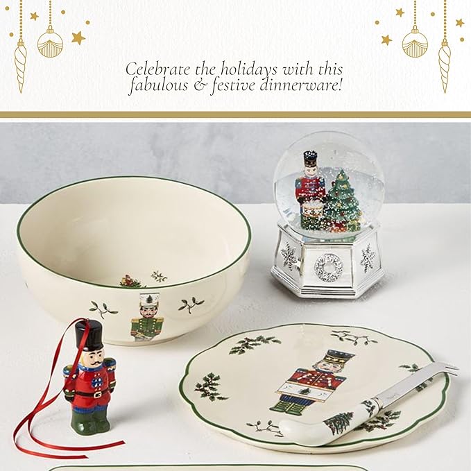 Spode Christmas Tree Nutcracker Cheese Platter with Knife - 9" Porcelain Holiday Serving Tray for Charcuterie - Dishwasher & Microwave Safe - Classic Christmas Tableware for Serving Festive Dishes