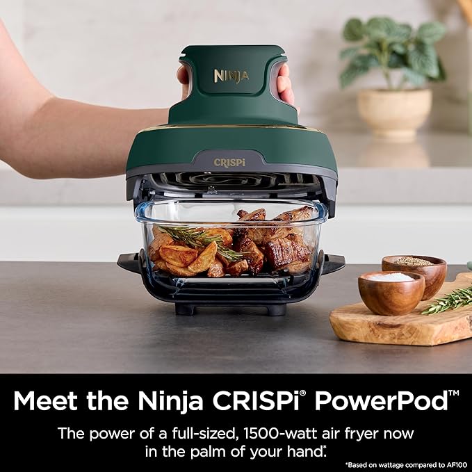Ninja Crispi 5-in-1 Glass Air Fryer | 450°F, Nontoxic, 4QT & 6-Cup Containers & Lids | Microwave, Freezer, Dishwasher Safe | Max Crisp, Air Fry, Bake, Recrisp, Keep Warm | Brit. Racing Green, FN103BF