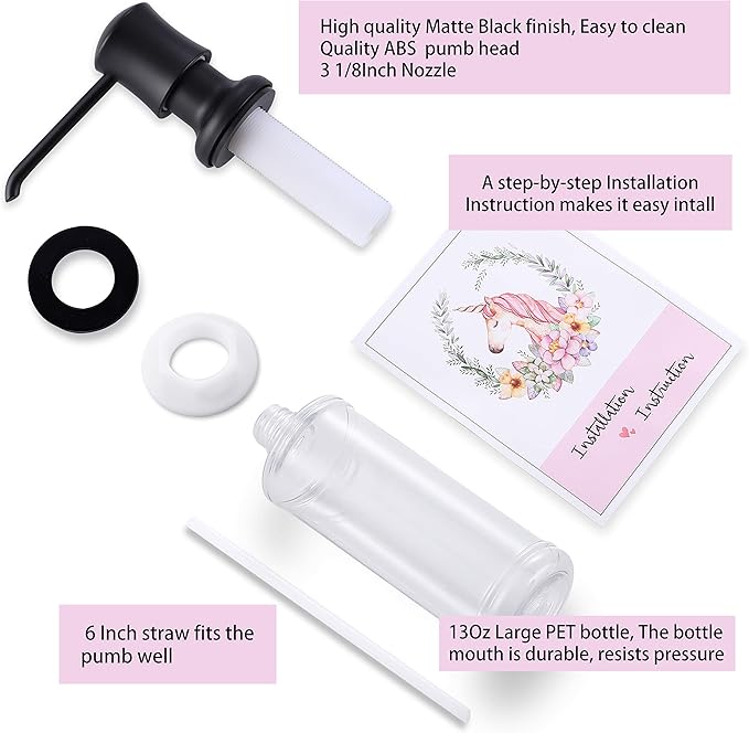 Ultimate Unicorn Soap Dispenser (Matte Black) for Kitchen Sink, with Liquid Hand & Dish Bottle.
