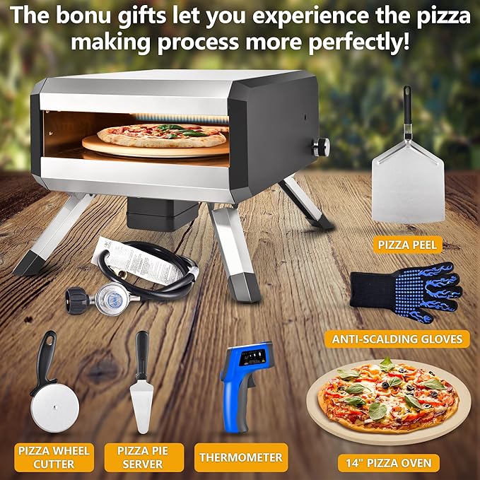 AOSION Pizza Oven Outdoor, 14 Inch Multi-Fuel Rotatable Pizza Ovens,Portable Stainless Steel Pellet Gas Pizza Oven for Outside Backyard Camping.