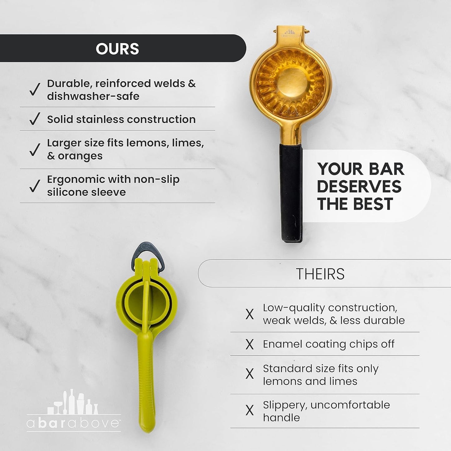 A Bar Above Premium Quality Hand Juicer, for Cocktails, Heavy Duty, Stainless Steel Juicer, Lime, Lemon, and Oranges, Citrus Juicers, for Mixologists and Bars, Fruit Juice Extractor, Silver, 3 Pack