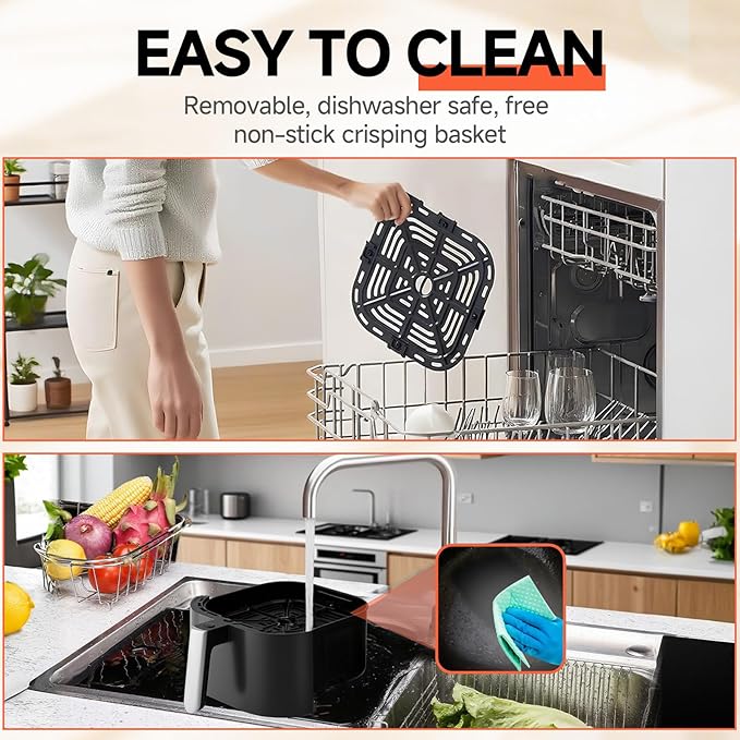 QIDO Air Fryer 8-in-1 with 5.5 QT Capacity,180°-450°F Precision Heating, Air Fry, Roast, Broil, Reheats, Dehydrates, Less Oil, Features Shake Reminder, Large Touch Display with Auto Menus, Black