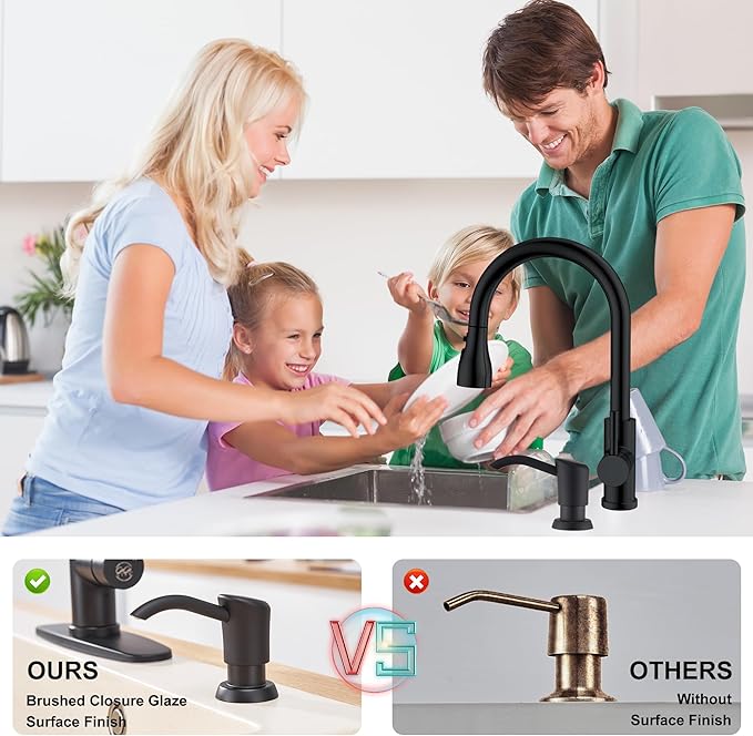 GAGALIFE Built in Counter Soap Dispenser for Kitchen Sink and Extension Tube Kit, Anti-Leakage Upgrade with 40" Tube No More Top Refill (Matte Black)