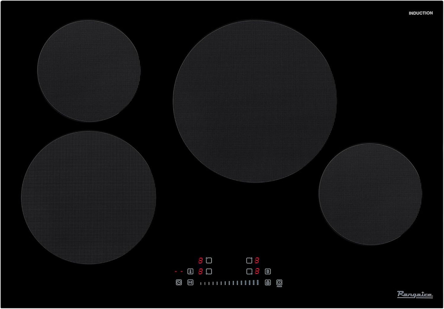 RCI301S 30" Induction Cooktop, 8100W, 4 Burners, Built-in Stove Top, Booster & Timer, 9 Power Levels, Slide Touch Control, Child Safety Lock, 240V Hard Wire, Ceramic Surface