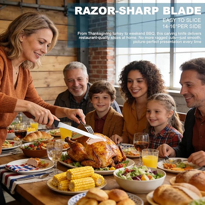 Carving Knife & Slicing Knife - Professional Sharp High Carbon Stainless Steel Blade, Ergonomic Plastic Handle - For Roasts, Turkey, Sashimi, Ham & Meat (S)
