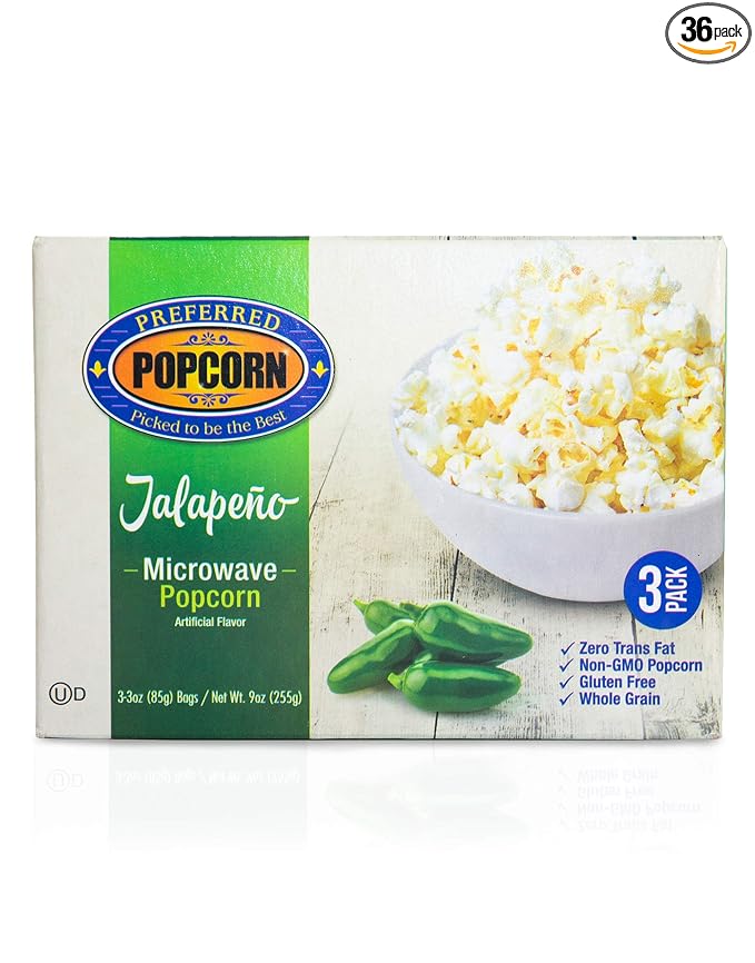 Preferred Popcorn Jalapeno Microwave Popcorn, 36 Pack, Non-GMO 100% Whole Grain Gluten Free
