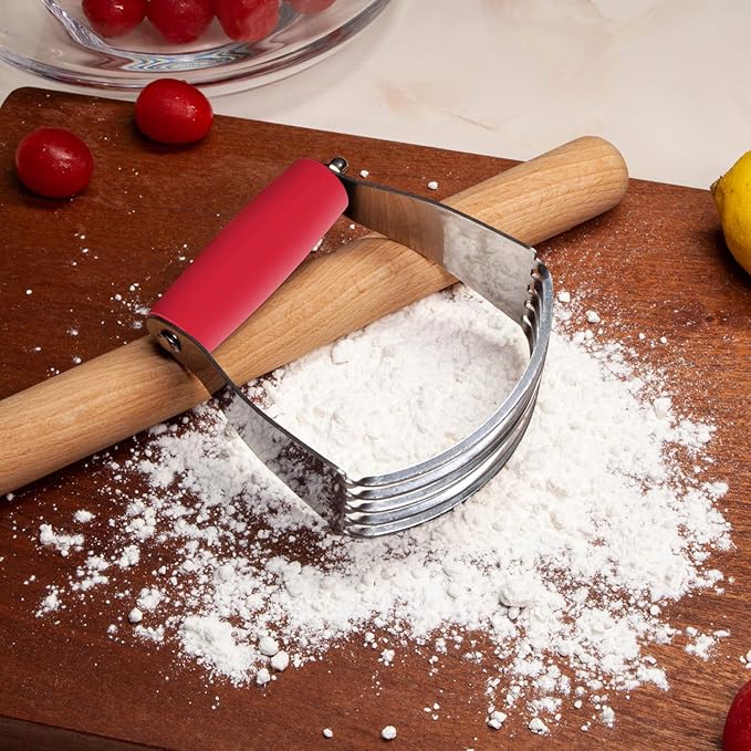 ALLTOP Pastry Blender Cutter, Stainless Steel Dough Masher for Butter, Biscuit, Baking, Kneading, Dough, Flakier and Fluffier Pie Crusts, Almond - Hand Kitchen Tool (1 Pack, Red)