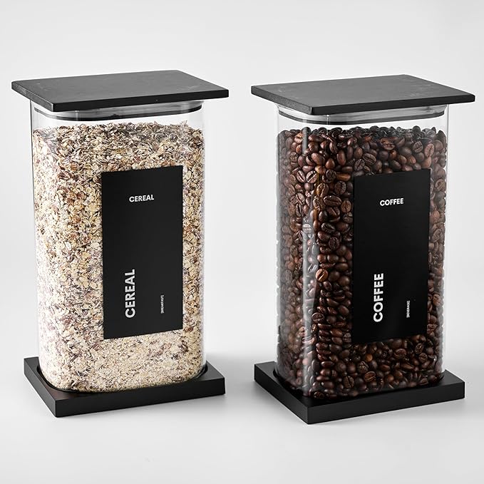 Glass Storage Jars with Bamboo Lids, 100oz Square Food Storage Containers for Kitchen Pantry Organization, Storage Canisters with Labels for Cereal Flour Beans Tea, Large Spice jars Seasoning Bottles