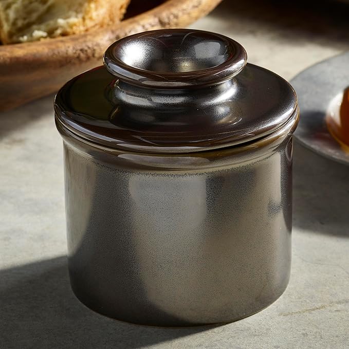 Butter Bell - The Original Butter Bell crock by L Tremain, a Countertop French Ceramic Butter Dish Keeper for Spreadable Butter, Dragon Steel Metallic