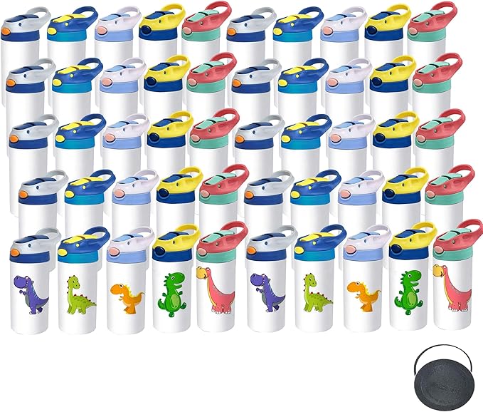 Sublimation Tumbler,50 PACK 12oz Stainless Steel Sublimation Sippy Cup,Double Wall Insulated Kids Tumbler with Handle,Spill Proof lid,Silicone Bottoms,for Water,Drinks (50, 12OZ)