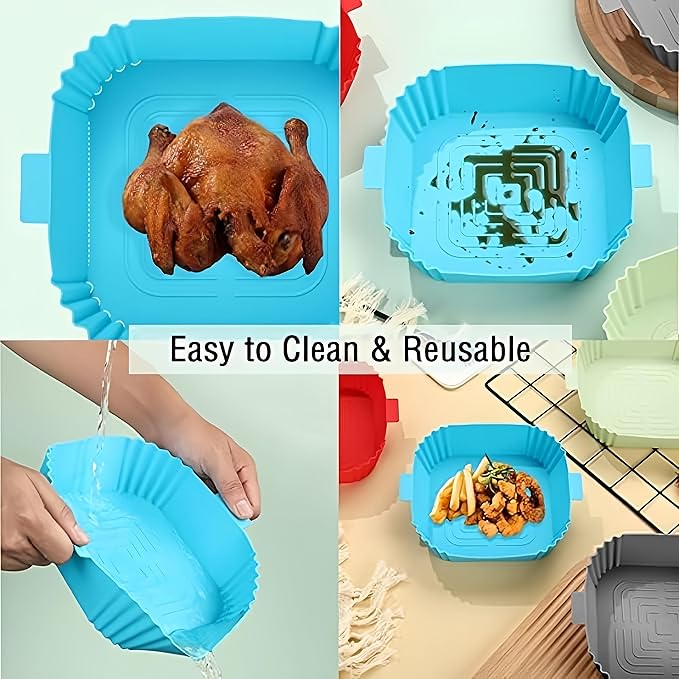 Silicone Air Fryer Liners, 4Pcs Air Fryer Silicone Reusable Liners Square,Food Safe Air Fryers Oven Accessories, Replacement Of Flammable Parchment Liner Paper, Silicone Baking Tray Pots