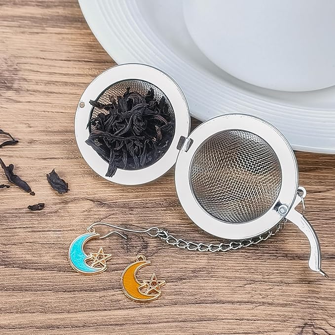 2Pcs Stainless Steel Mesh Tea Infuser, 2.1 inch Tea Ball with Moon and Star Pendant,Tea Strainer Tea Diffuser Tea Steeper for Filtering Tea,Tea Infusers for Loose Tea (Moon and Star, 2PC)