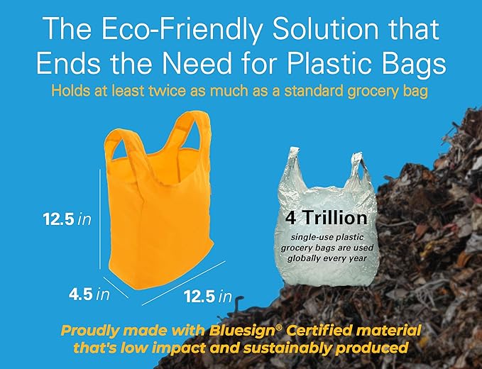 Sturdy Reusable Grocery Bags Foldable and Washable - Made From RipStop Nylon Hold 50lbs - Designed in USA Reusable Shopping Bags Inside a Compact Pod with Carry Clip - 10 Pack in Orange