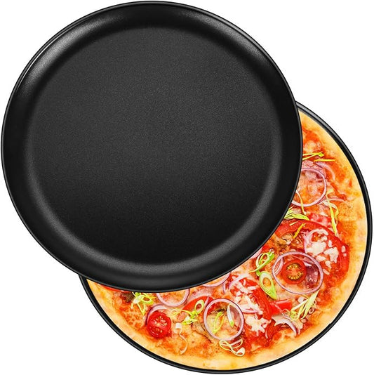 P&P CHEF Pizza Pan Set of 2, Stainless Steel Pizza Tray, Round Pizza Plate For Pie Cookie Pizza Cake, Non Toxic & Heavy Duty, Dishwasher Safe & Easy Clean, 12 Inch & Black