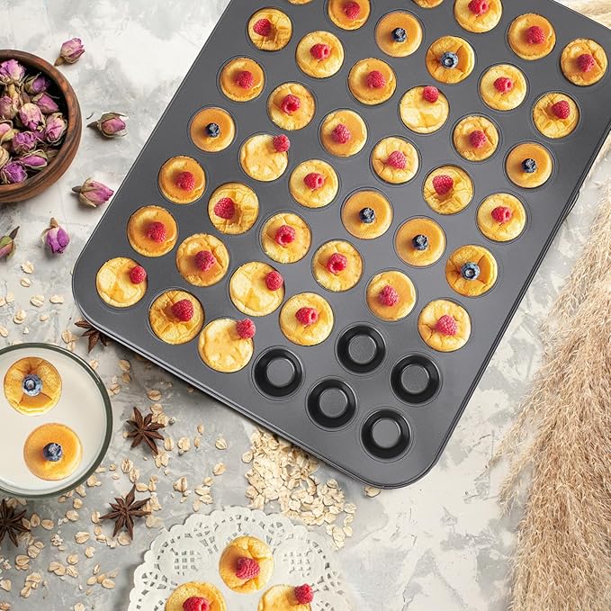 Beasea Nonstick Mini Muffin Pan 48 Cups, 2 Pack 48 Mini Small Tiny Cup Non Stick Muffin Baking Pan Tin Tray Carbon Steel Bakeware Individual Cupcake Baking Pan - Black
