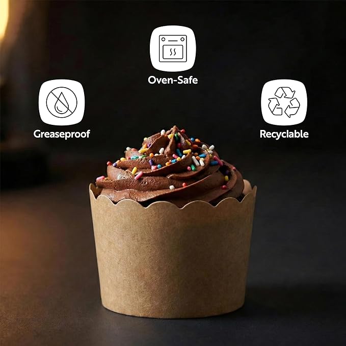 Restaurantware Panificio Premium 10 oz Kraft Paper Jumbo Baking Cup: Paper Baking Cups Perfect for Muffins Cupcakes or Mini Snacks - Scalloped - Disposable and Recyclable - 200ct Box