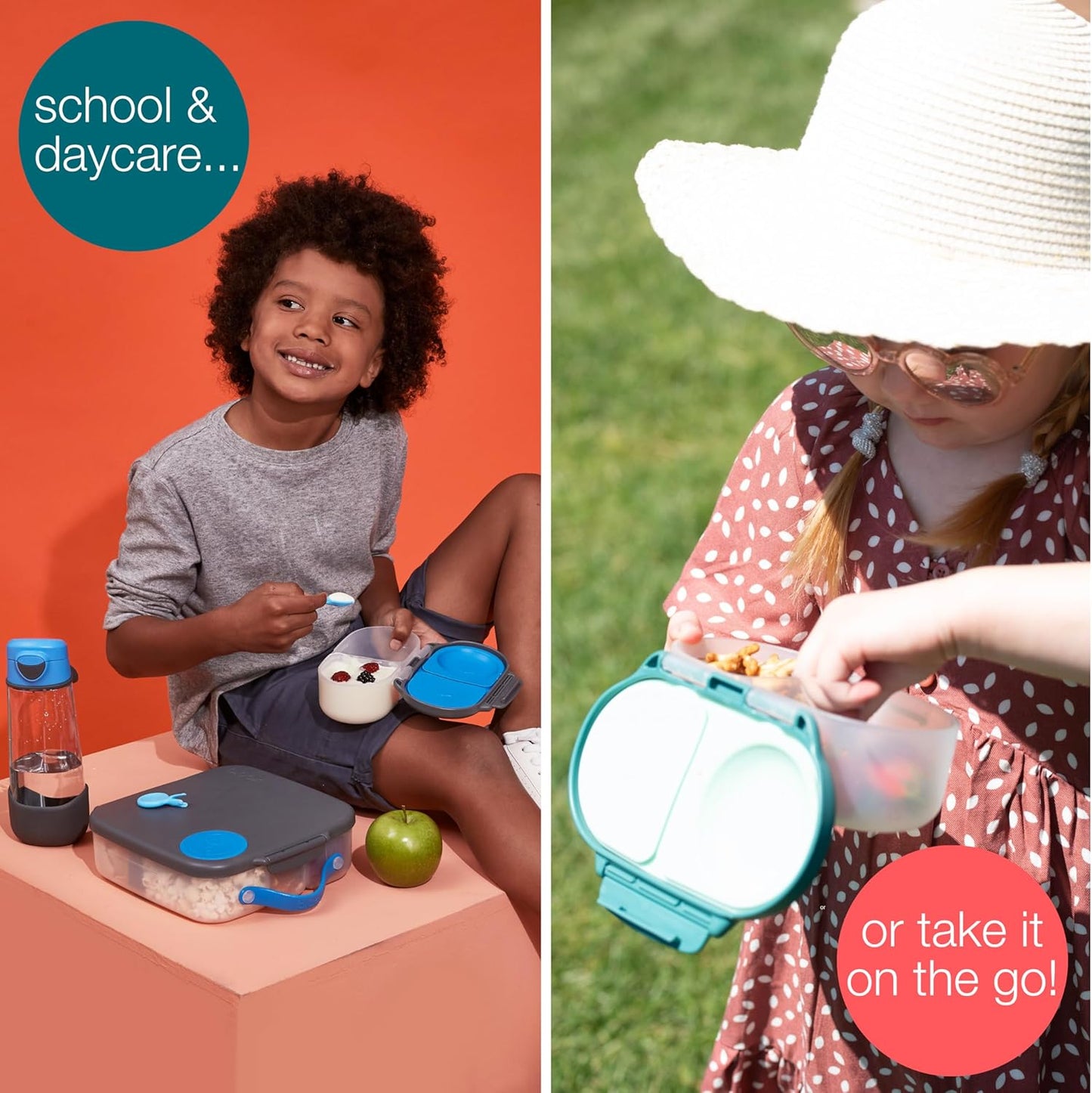 b.box Snack Box (2-pack) Reusable Snack Containers with Lids – Bento Box for Kids & Toddlers, Leakproof Lunch Box, BPA-Free and Dishwasher Safe Snack Container (O'Breeze + Blue Slate, 1 3/4 Cup)