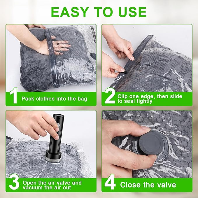 Vacuum Seal Bags for Clothing with Wireless Electric Pump - Travel & Home Use, 9 Pack Ideal Space Saver Vacuum Storage Bags, Travel Vacuum Bags for Luggage