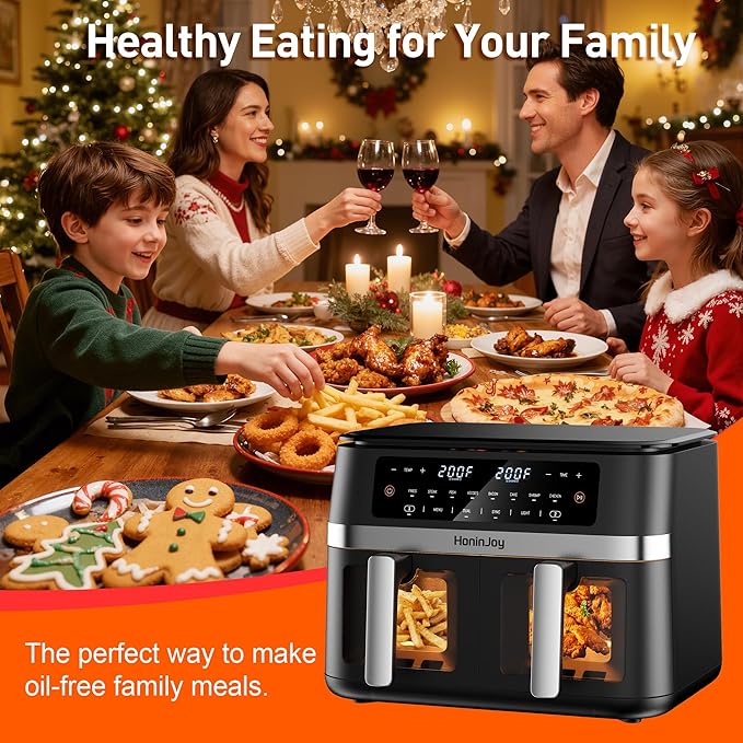 12QT Large Double Basket Air Fryer with 50PCS Paper Liners and Viewing Window, 12-in-1 Digital Touchscreen Dual Zone Air Fryers for Easy Meal, SyncCook to Roast,Reheat,Broil, Dishwasher Safe