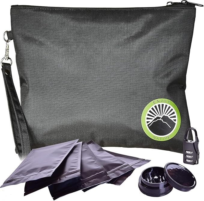 Enjoy Native Smell Proof Bag with Lock 11" x 9", Smell Proof Container, Dog Tested Odor resistant Bags, Best Zipper odor sealing pouch for Herbs, Coffee & Travel Medicine, Scent resistent Containers