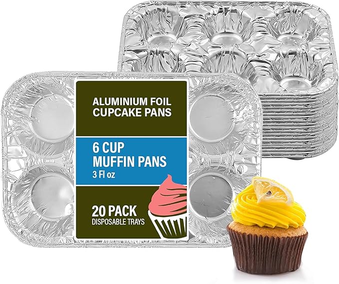 PARTY BARGAINS 6-Cup Aluminum Muffin Pans - 20 Pack, Standard Size Cupcake Pans, Disposable Muffin Tin for Baking (Max 240°C)