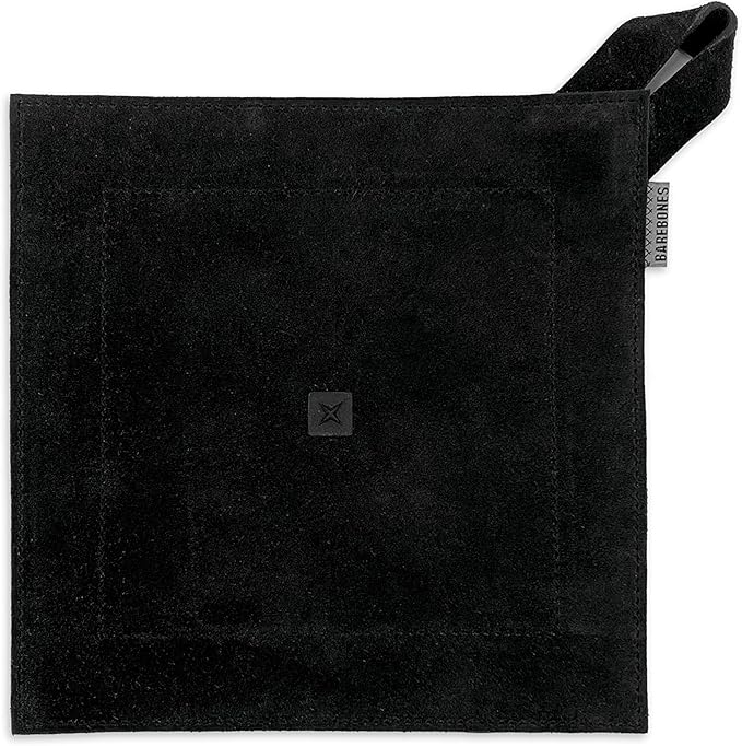 Barebones Leather Pot Holder - Hot Pad Outdoor Kitchen Accessories, Cast Iron Pan Handle Cover, (Black)