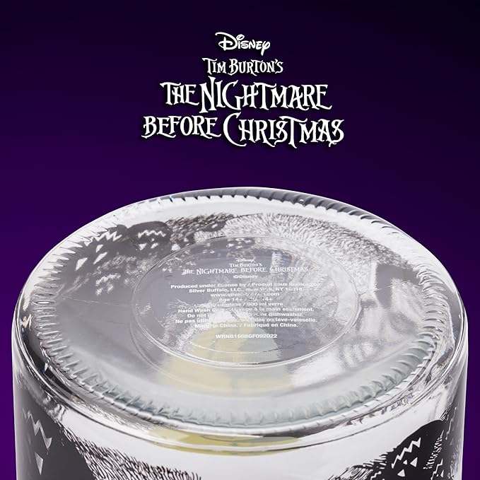 Silver Buffalo Disney Tim Burton Nightmare Before Christmas Moon Hill Graveyard Scene Jack Skellington and Sally Glass Cookie Snack Candy Jar with Lid (Small)