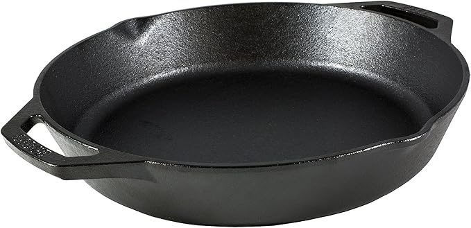 Lodge Seasoned Cast Iron Dual Handle Pan - Cast Iron Frying Pan - Even Heat Distribution - Oven & Stovetop Safe - PFAS-Free, Non-Toxic Cookware - 12 Inch